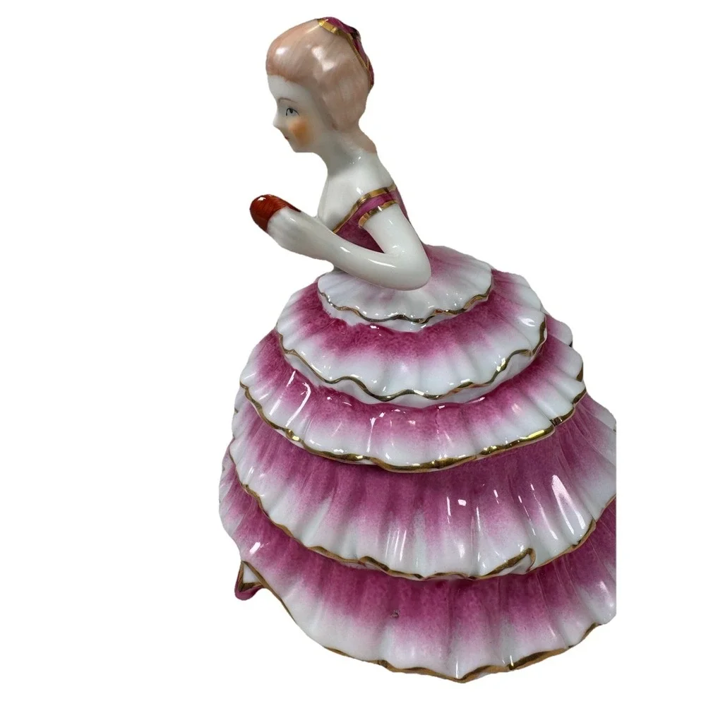 Vintage Limoges China Victorian Lady Powder Trinket Box